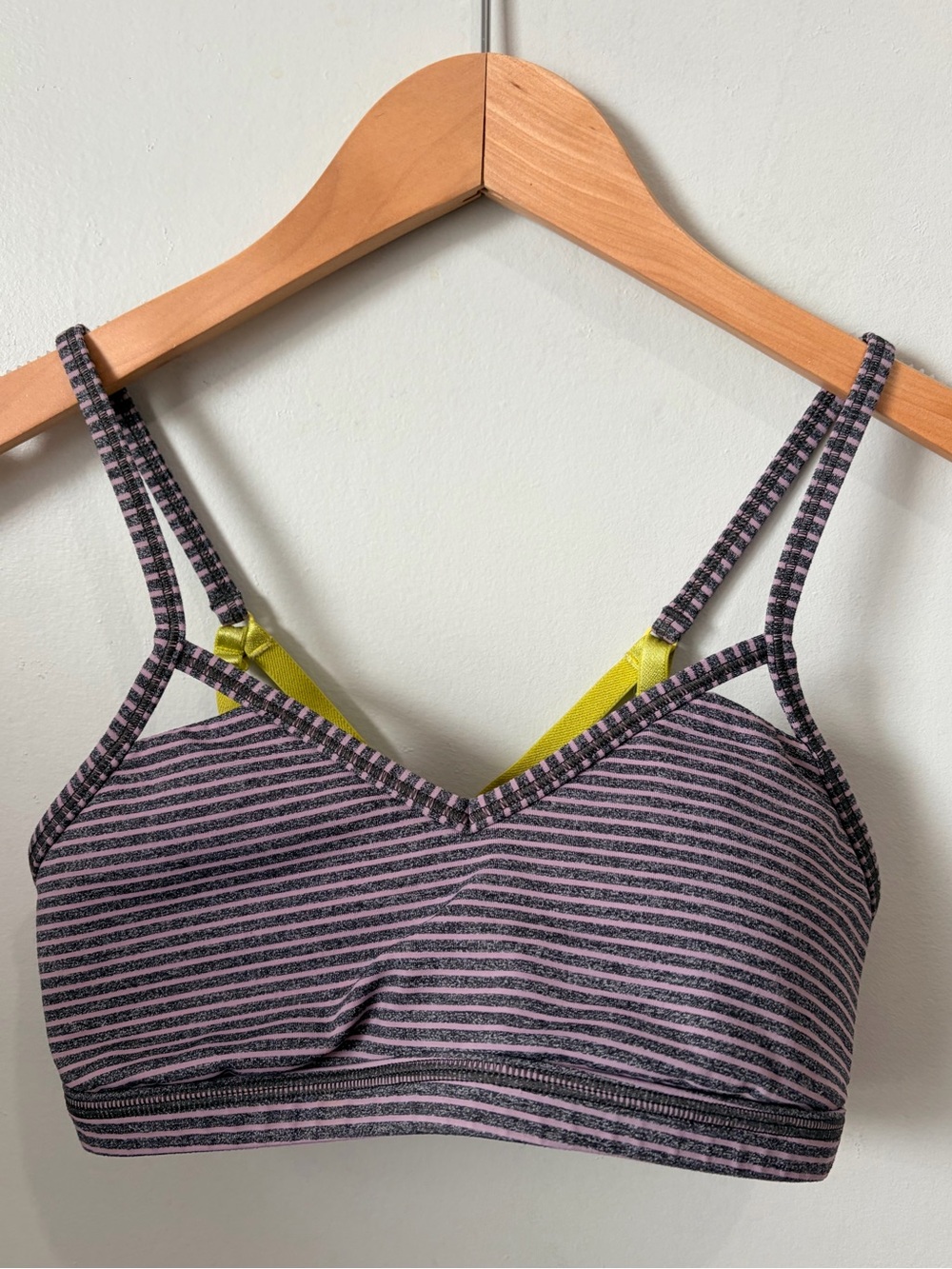 Lululemon Strappy Back Striped Sports Bra Purple Lime Accent Size 4